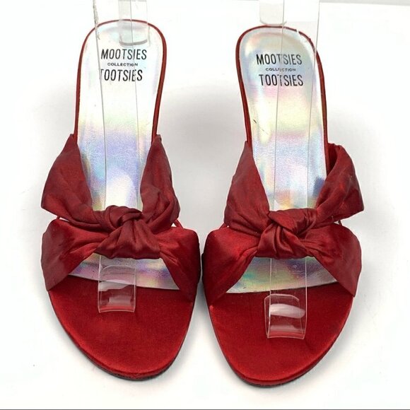 Mooties Tootsies collection heels size 7.5 deep crimson red satin formal - Picture 2 of 12